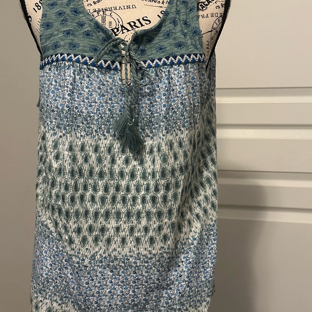 Blue and Green Patterned Women's Top